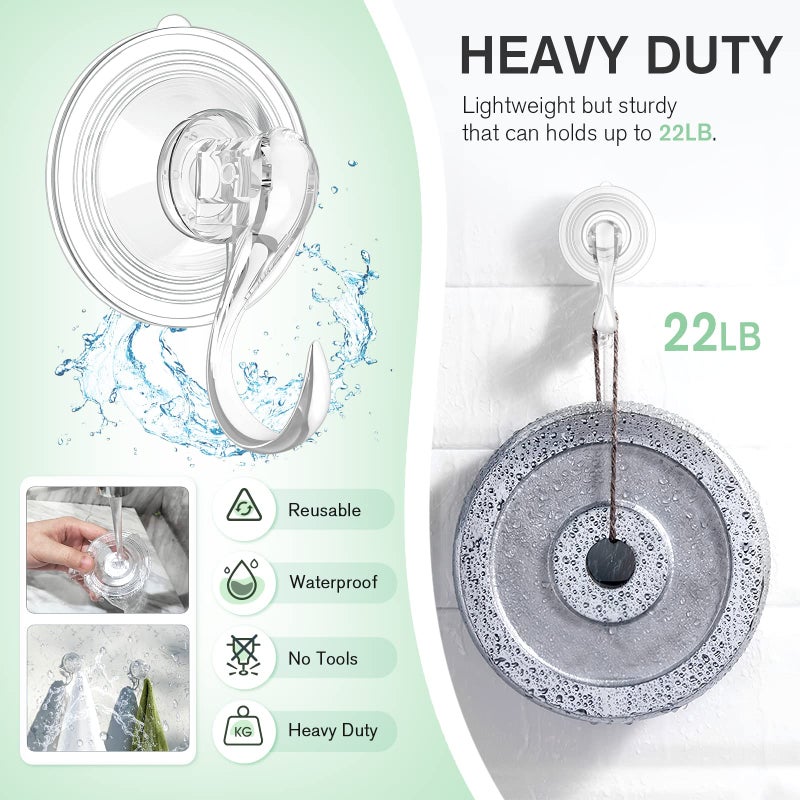 VIS'V Wreath Hanger, Large Suction Cup Wreath Hooks with Wipes, Heavy Duty, 22 LB Capacity, Removable and Reusable, Clear, 4 Pcs - Image 3